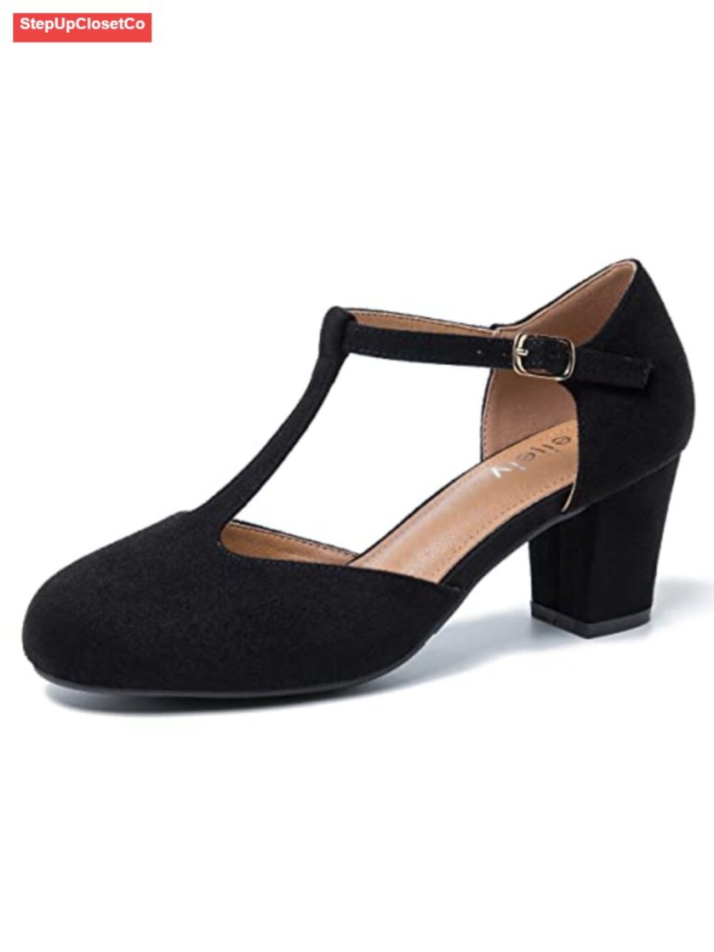 Women's T-Strap Mary Jane Pumps, Block Heel, Closed Toe Dress Shoes with Buckle